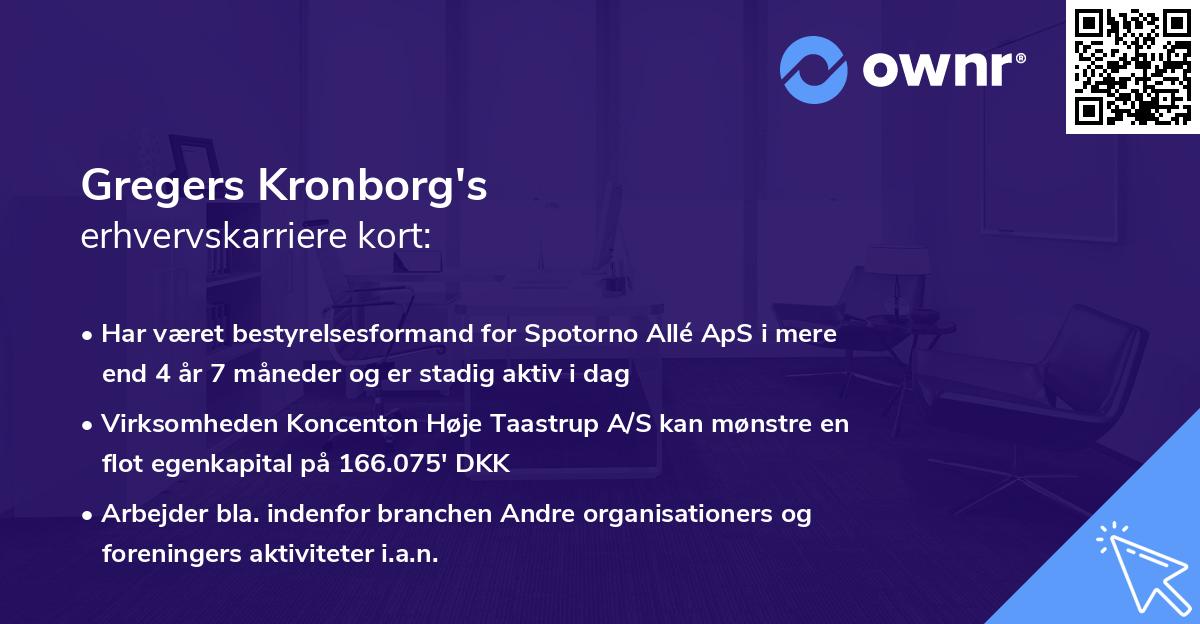 Gregers Kronborg's erhvervskarriere kort
