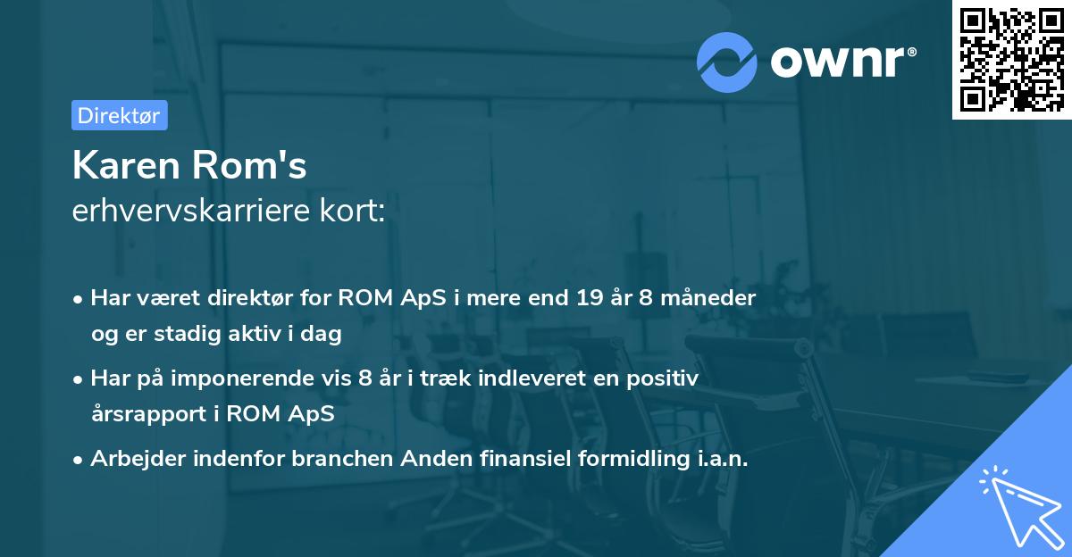 Karen Rom's erhvervskarriere kort