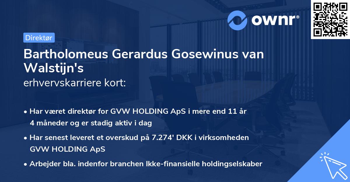 Bartholomeus Gerardus Gosewinus van Walstijn's erhvervskarriere kort