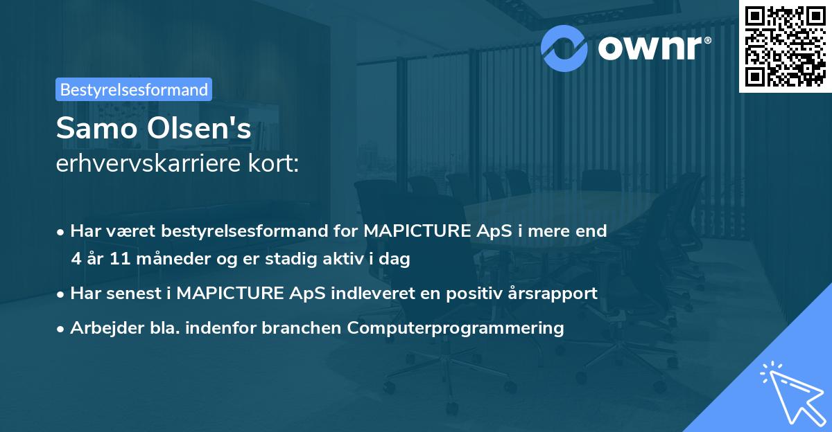 Samo Olsen's erhvervskarriere kort