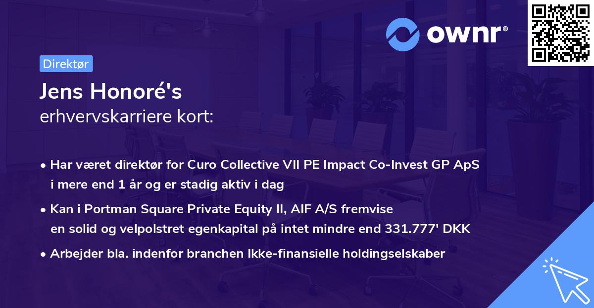 Jens Honoré's erhvervskarriere kort