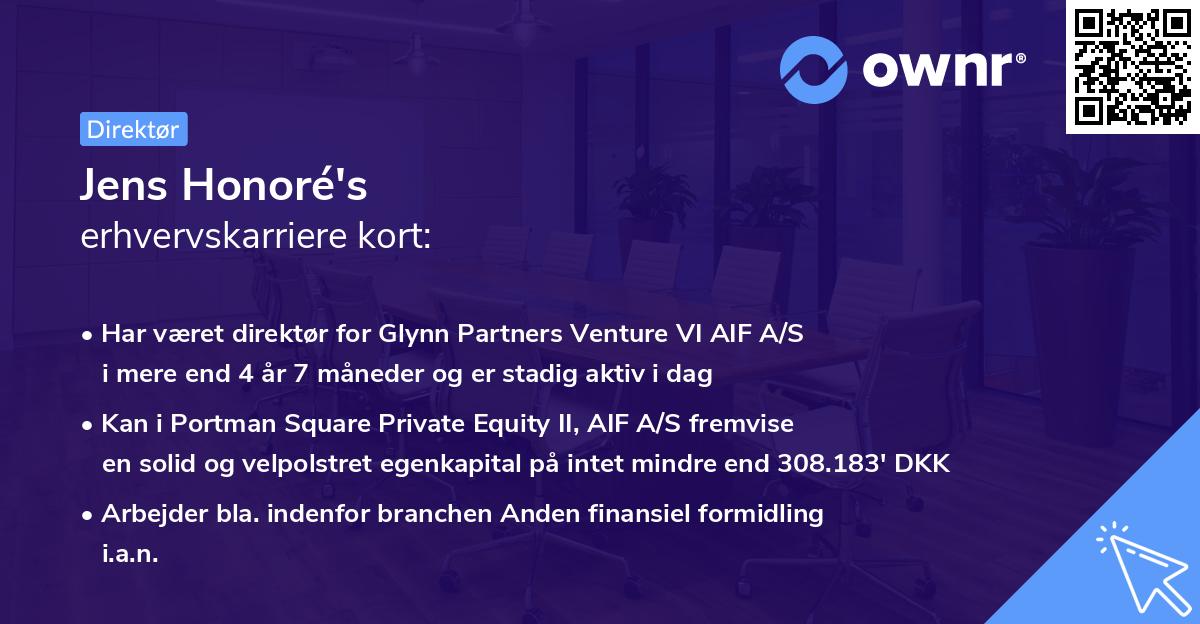 Jens Honoré's erhvervskarriere kort