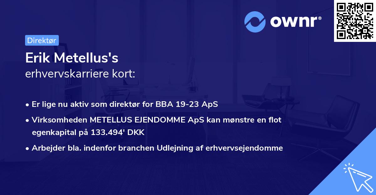 Erik Metellus's erhvervskarriere kort