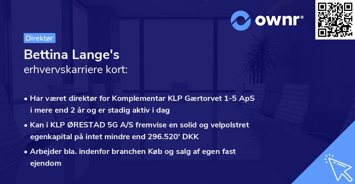 Bettina Lange's erhvervskarriere kort