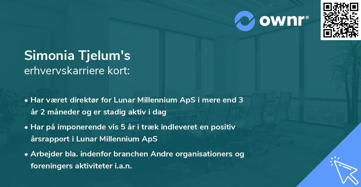 Simonia Tjelum's erhvervskarriere kort