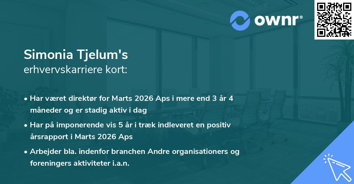 Simonia Tjelum's erhvervskarriere kort