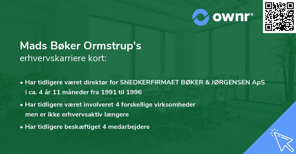 Mads Bøker Ormstrup's erhvervskarriere kort