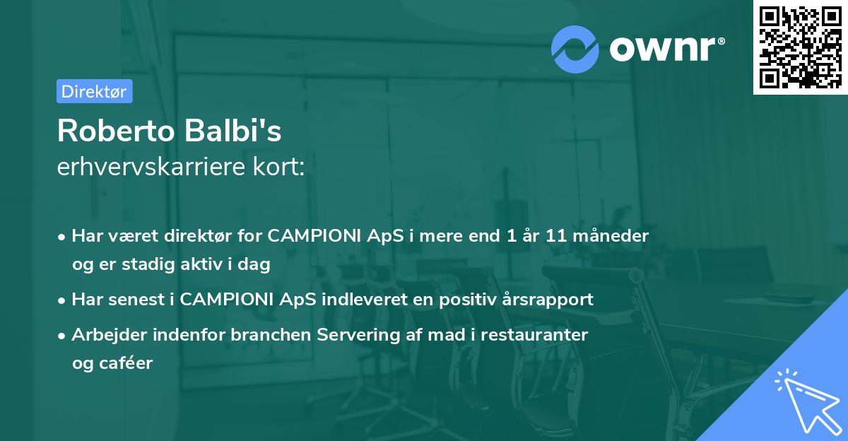 Roberto Balbi's erhvervskarriere kort