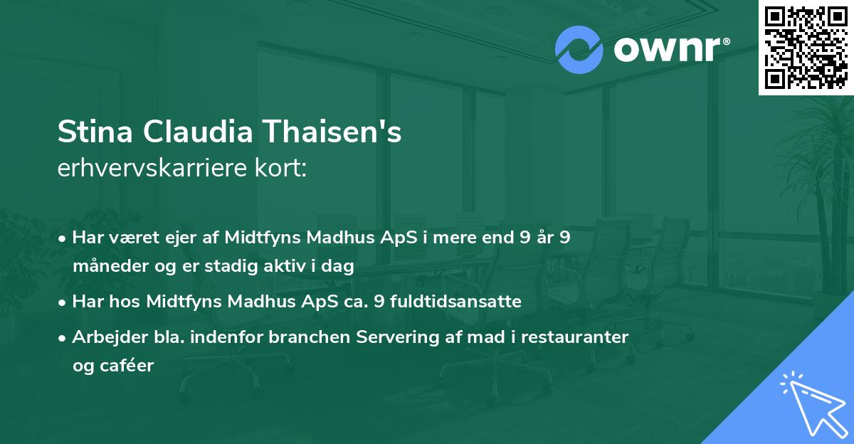 Stina Claudia Thaisen's erhvervskarriere kort