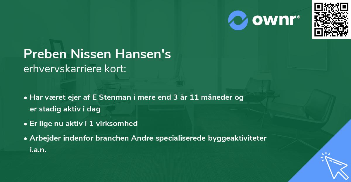 Preben Nissen Hansen's erhvervskarriere kort