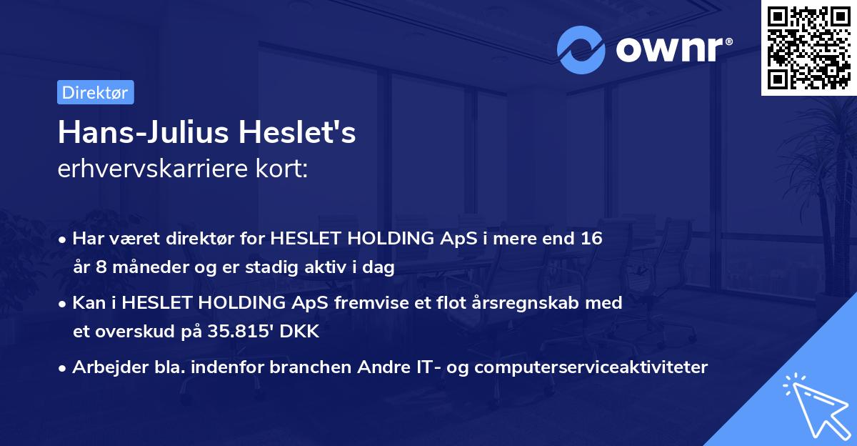 Hans-Julius Heslet's erhvervskarriere kort