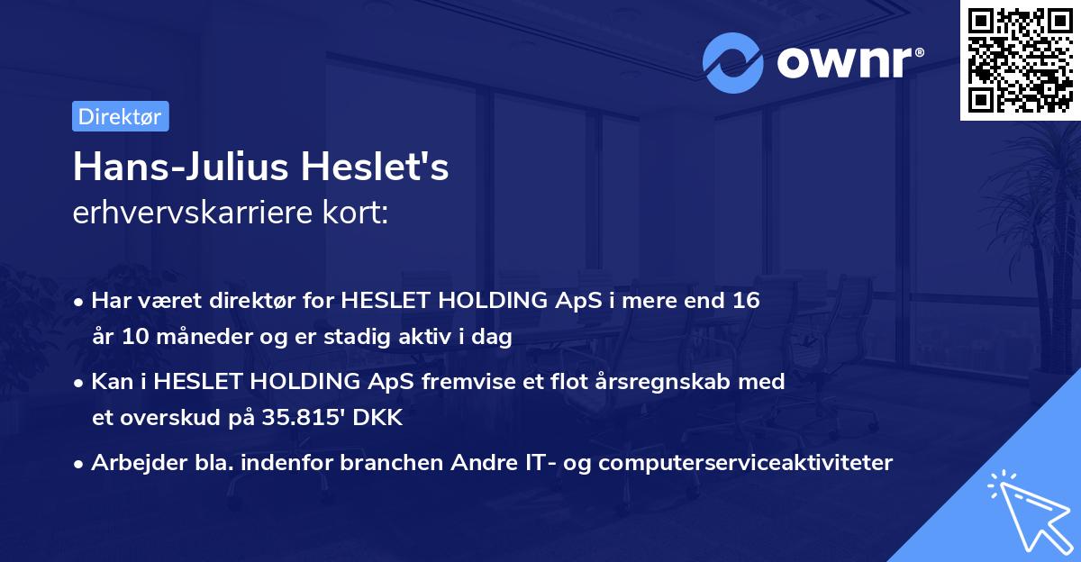 Hans-Julius Heslet's erhvervskarriere kort