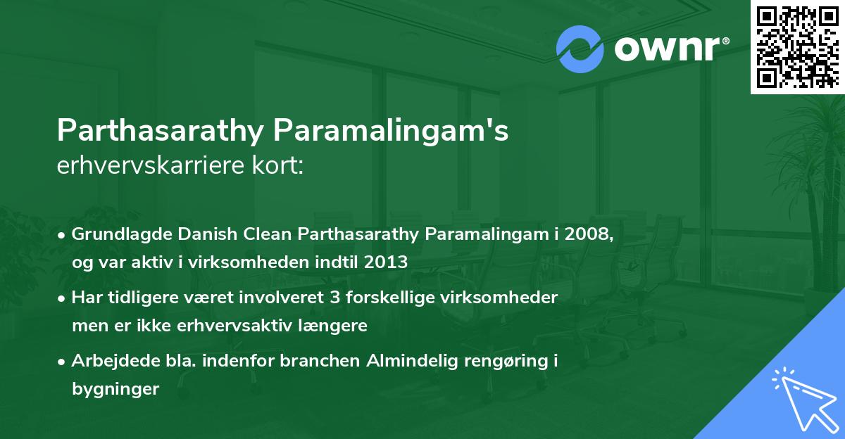 Parthasarathy Paramalingam's erhvervskarriere kort