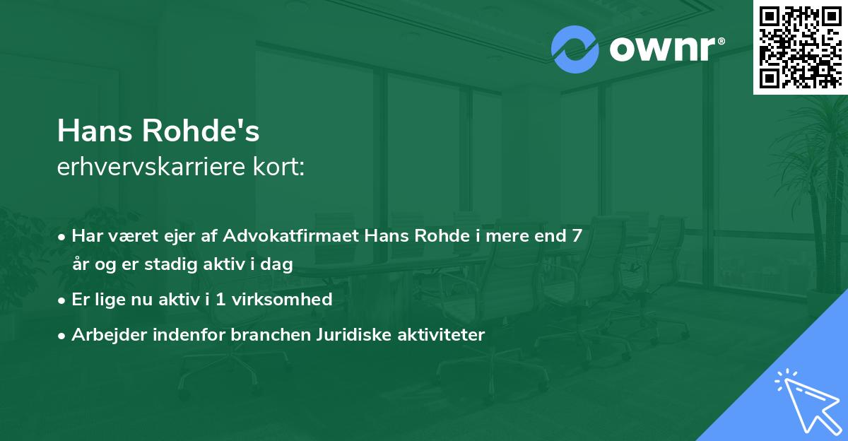 Hans Rohde's erhvervskarriere kort