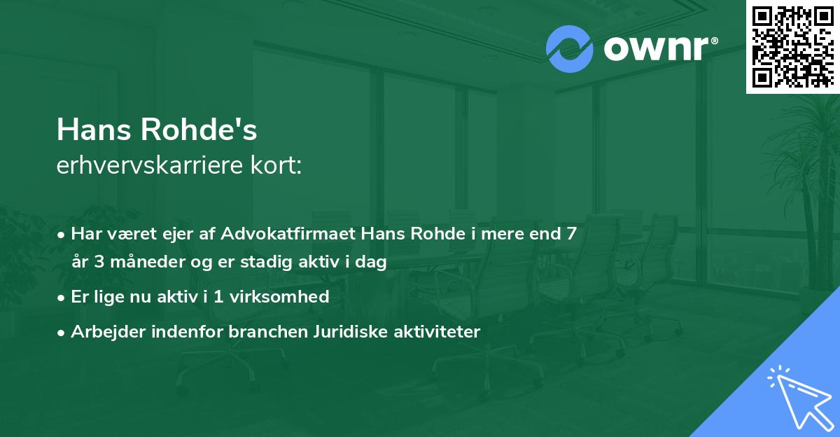 Hans Rohde's erhvervskarriere kort