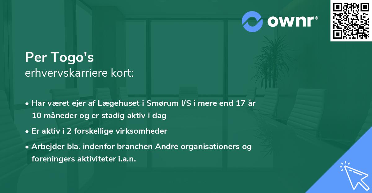 Per Togo's erhvervskarriere kort