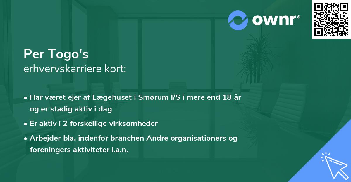 Per Togo's erhvervskarriere kort