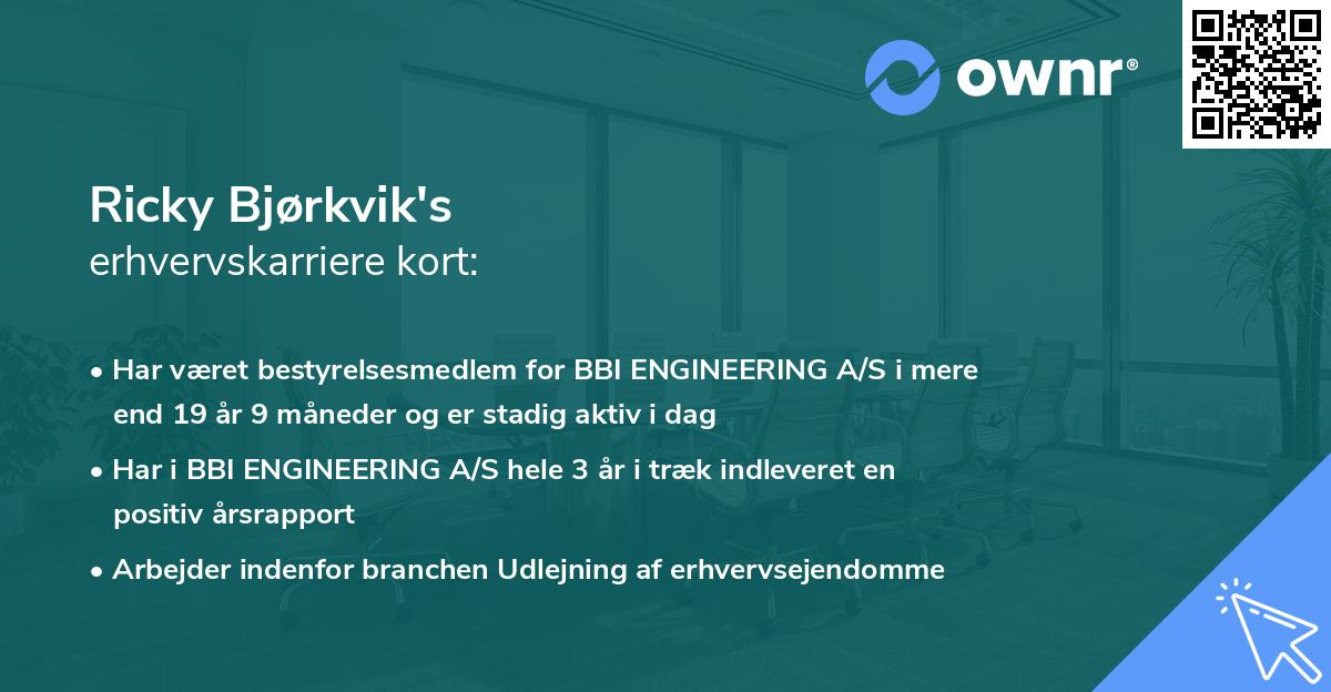 Ricky Bjørkvik's erhvervskarriere kort