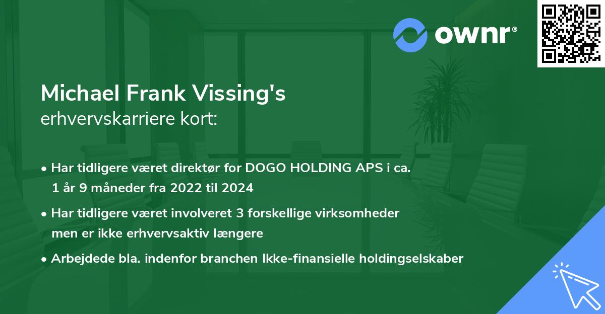 Michael Frank Vissing's erhvervskarriere kort