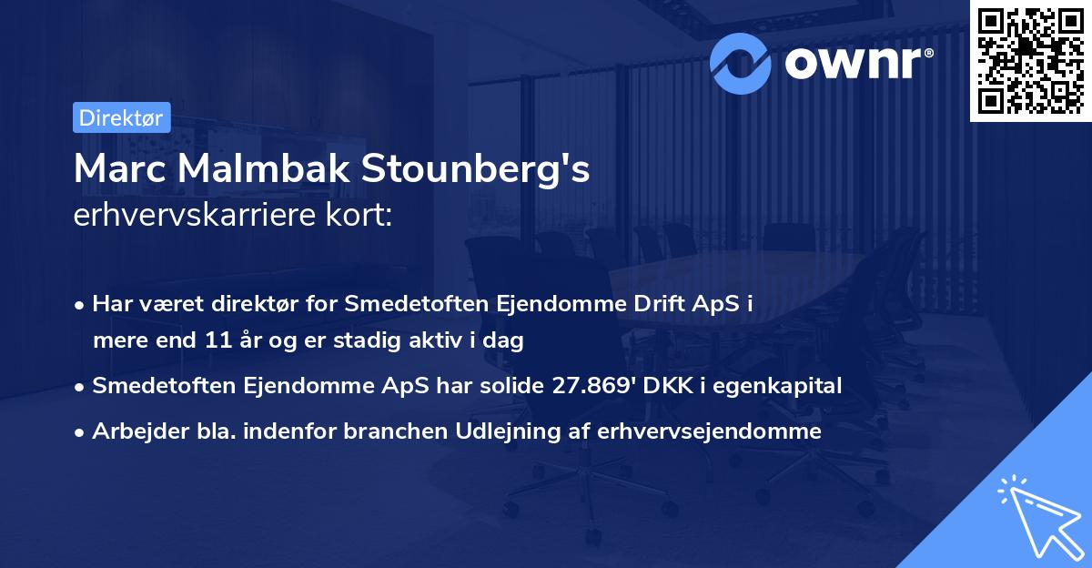 Marc Malmbak Stounberg's erhvervskarriere kort