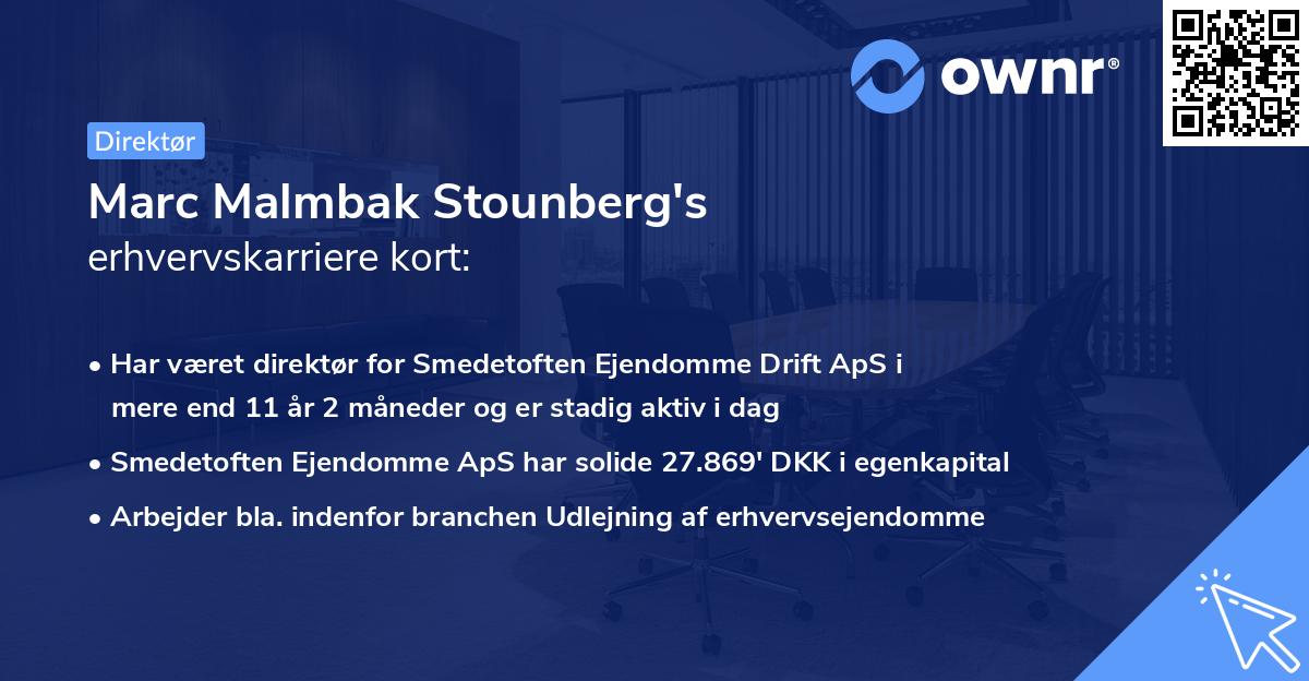 Marc Malmbak Stounberg's erhvervskarriere kort