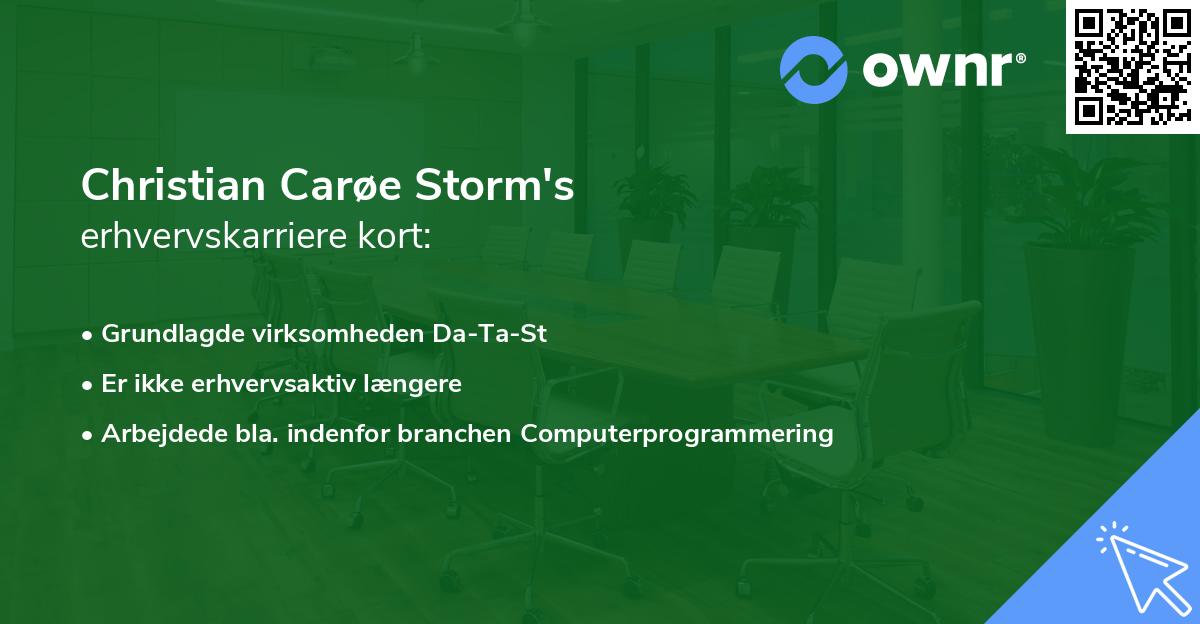 Christian Carøe Storm's erhvervskarriere kort