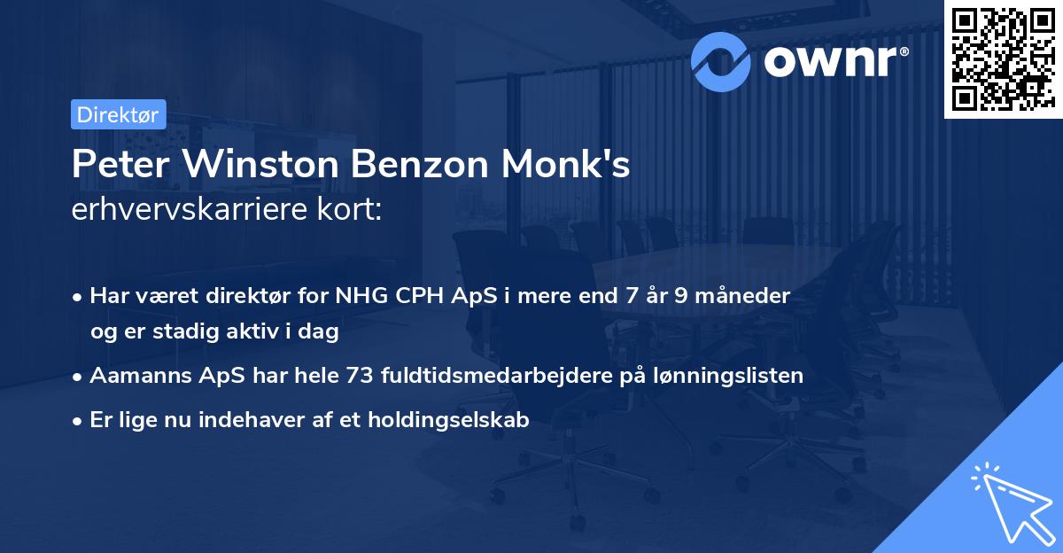 Peter Winston Benzon Monk's erhvervskarriere kort