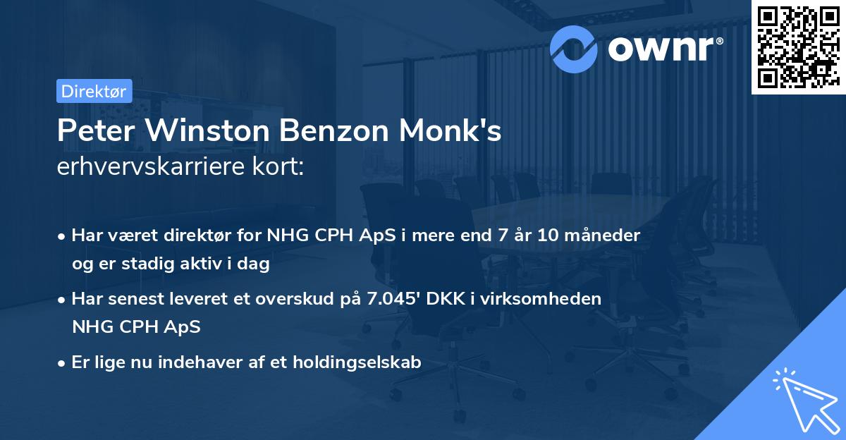 Peter Winston Benzon Monk's erhvervskarriere kort