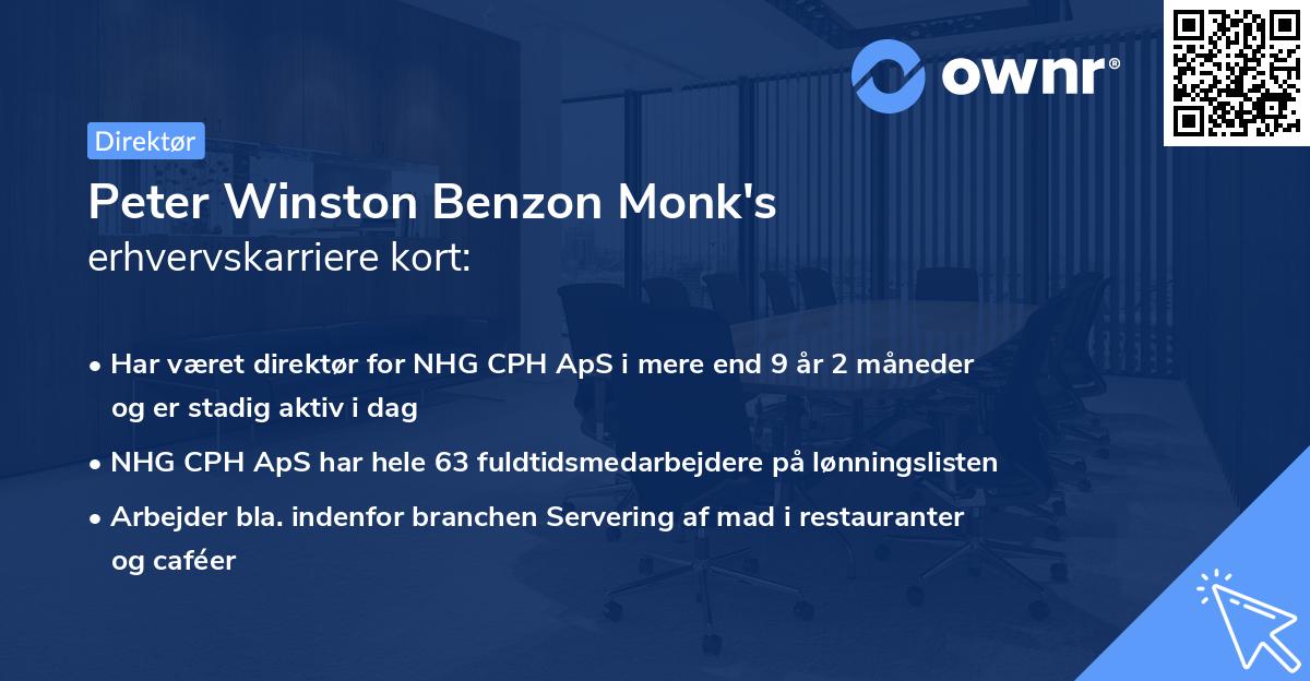 Peter Winston Benzon Monk's erhvervskarriere kort