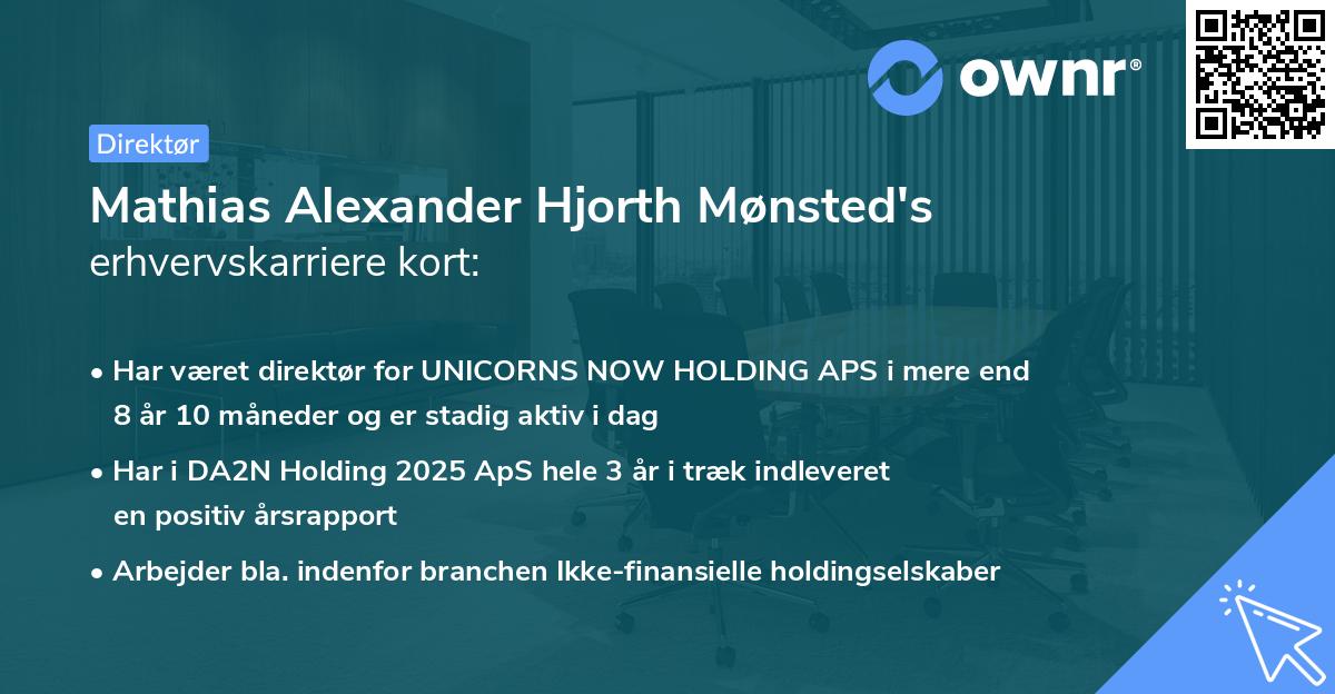 Mathias Alexander Hjorth Mønsted's erhvervskarriere kort