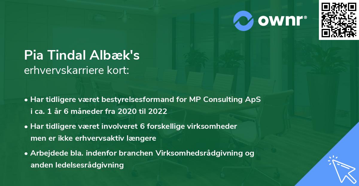 Pia Tindal Albæk's erhvervskarriere kort