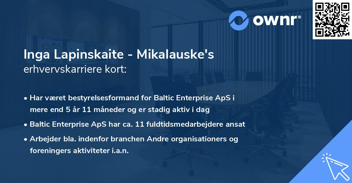 Inga Lapinskaite - Mikalauske's erhvervskarriere kort