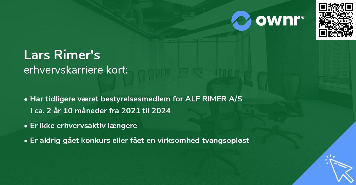 Lars Rimer's erhvervskarriere kort