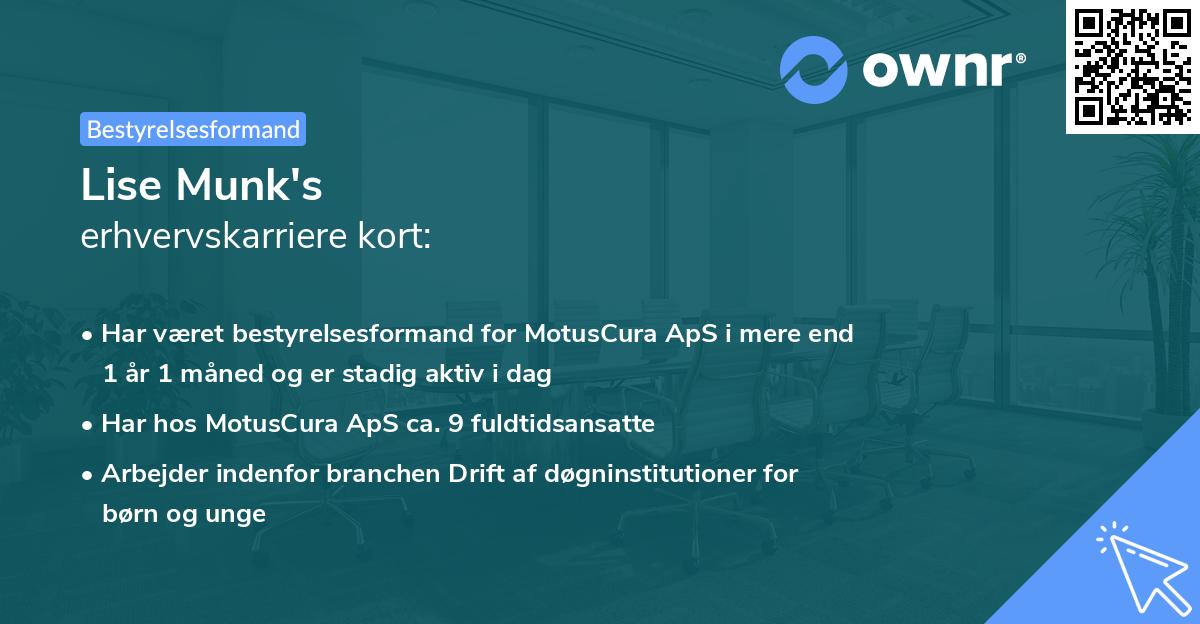 Lise Munk's erhvervskarriere kort