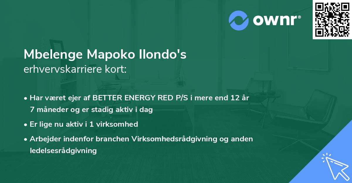 Mbelenge Mapoko Ilondo's erhvervskarriere kort