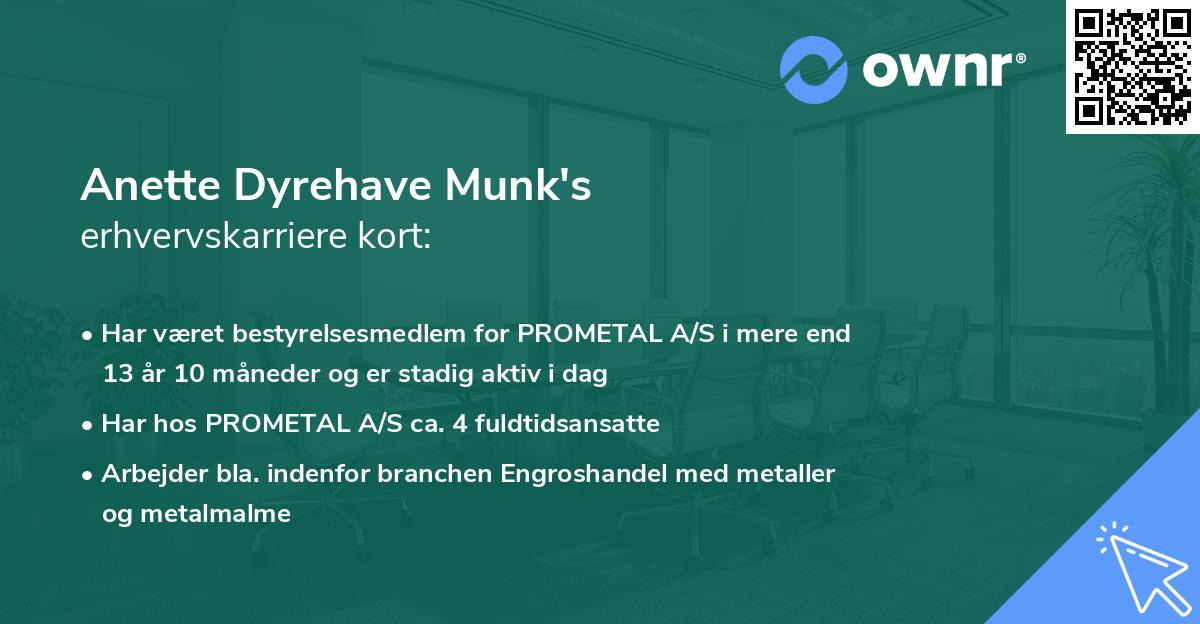 Anette Dyrehave Munk's erhvervskarriere kort