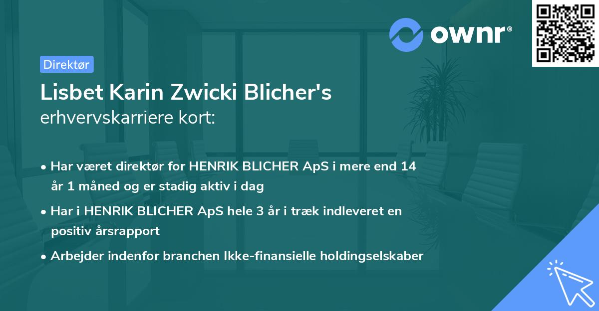 Lisbet Karin Zwicki Blicher's erhvervskarriere kort