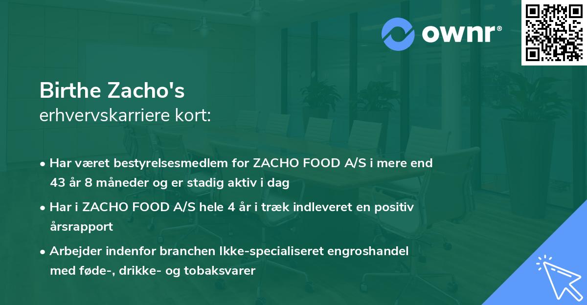 Birthe Zacho's erhvervskarriere kort
