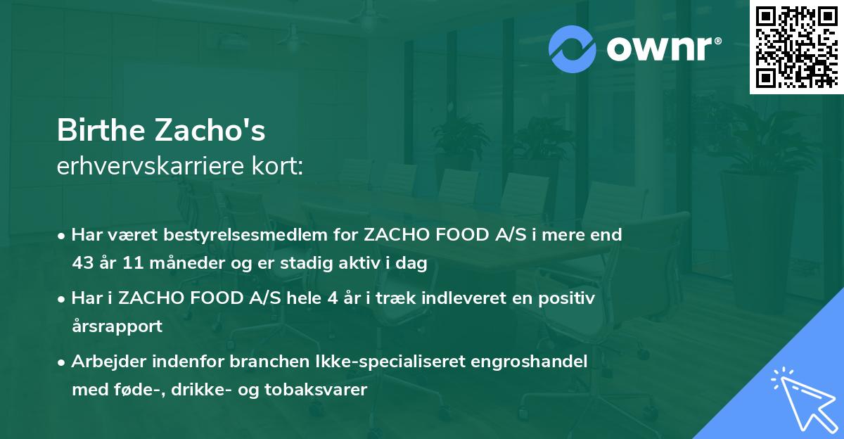 Birthe Zacho's erhvervskarriere kort