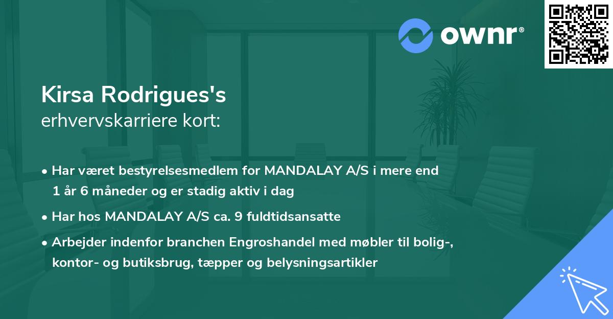 Kirsa Rodrigues's erhvervskarriere kort
