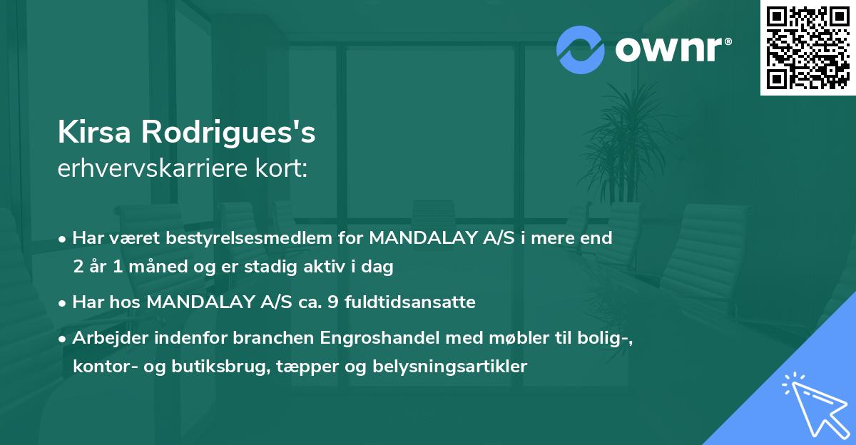 Kirsa Rodrigues's erhvervskarriere kort