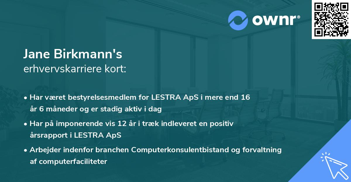 Jane Birkmann's erhvervskarriere kort