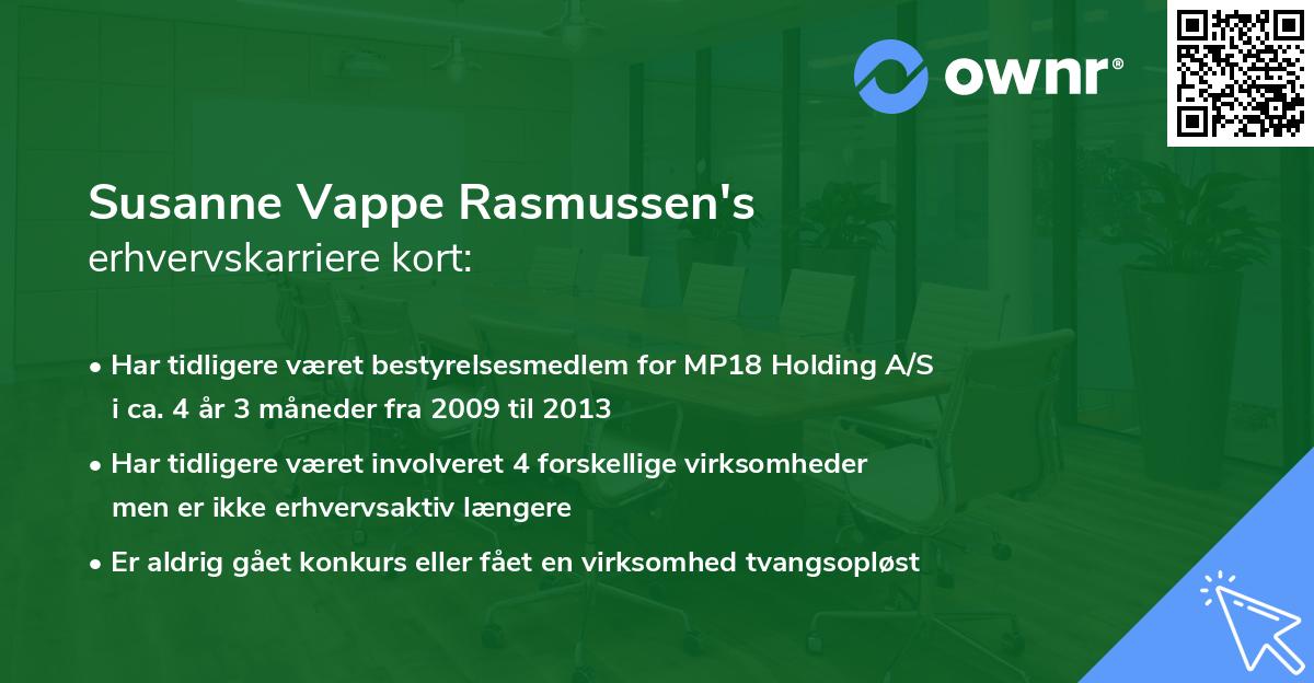 Susanne Vappe Rasmussen's erhvervskarriere kort