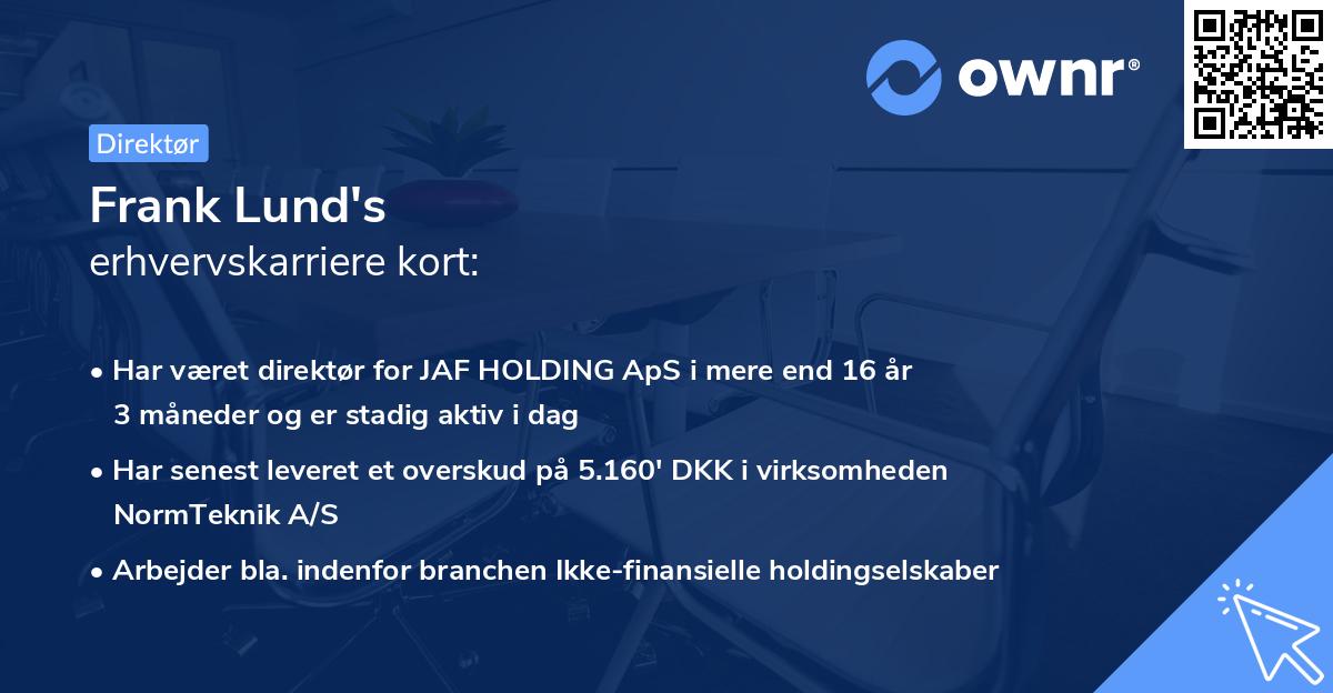 Frank Lund's erhvervskarriere kort