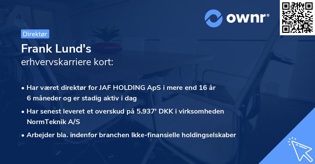 Frank Lund's erhvervskarriere kort