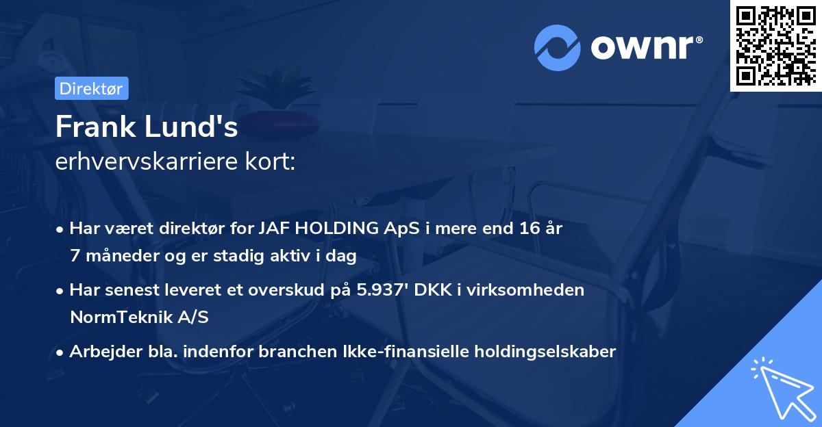 Frank Lund's erhvervskarriere kort
