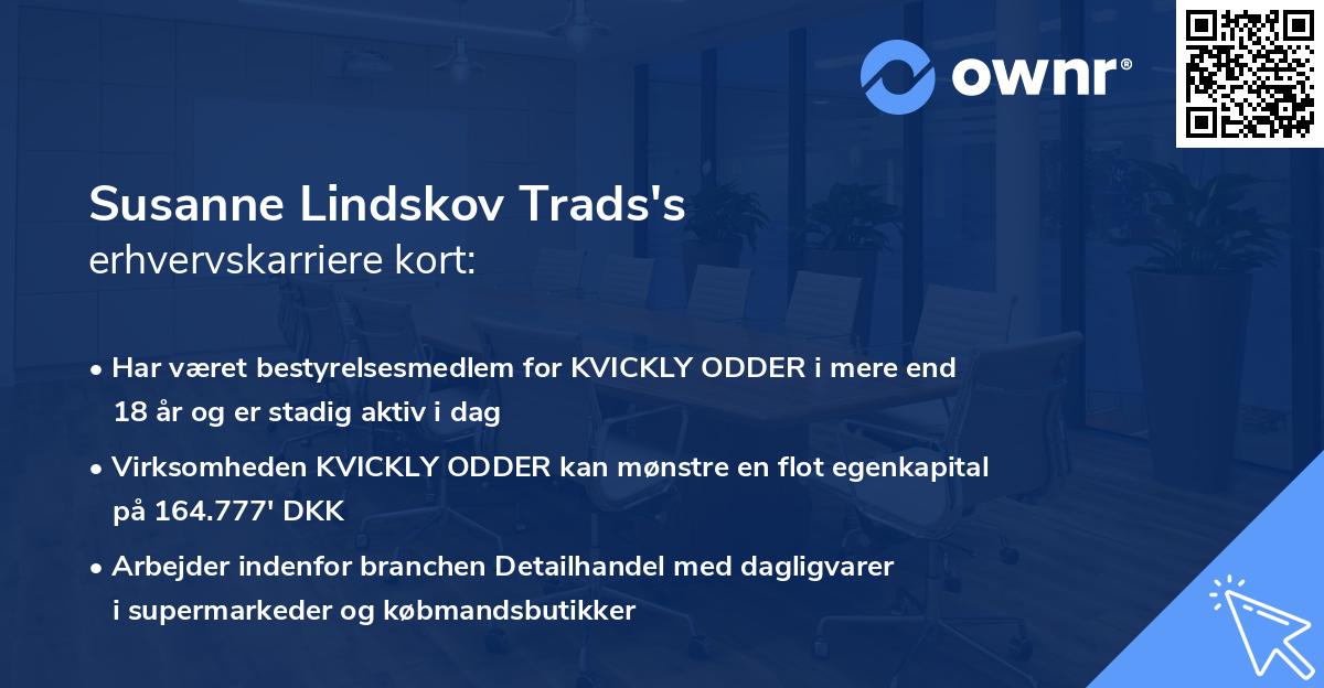 Susanne Lindskov Trads's erhvervskarriere kort