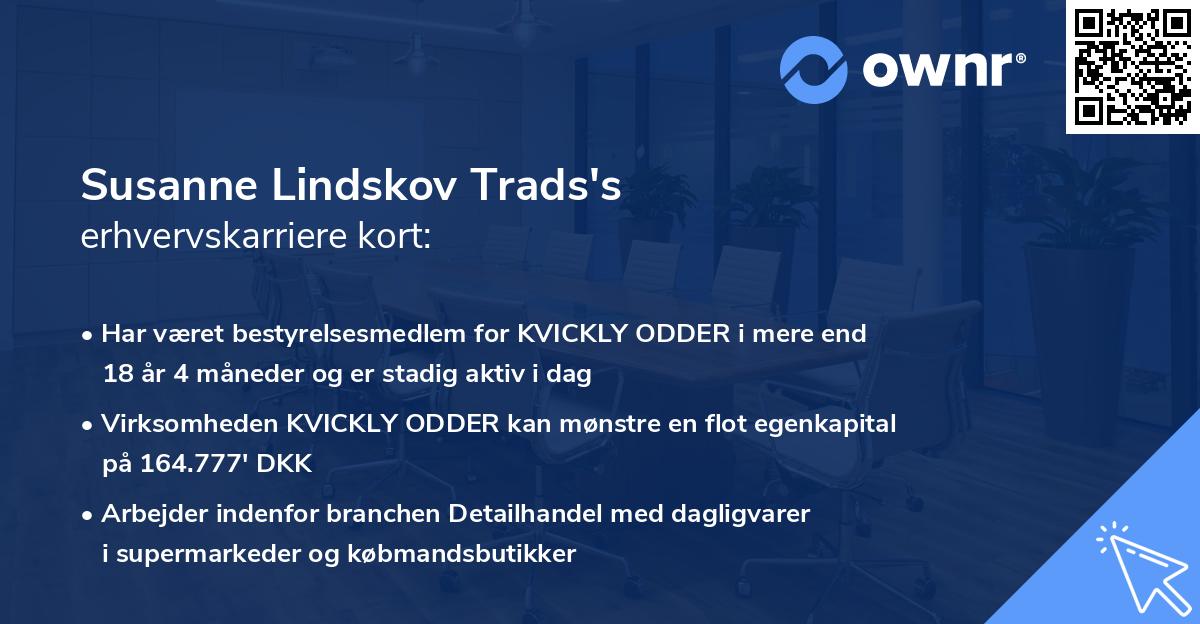 Susanne Lindskov Trads's erhvervskarriere kort