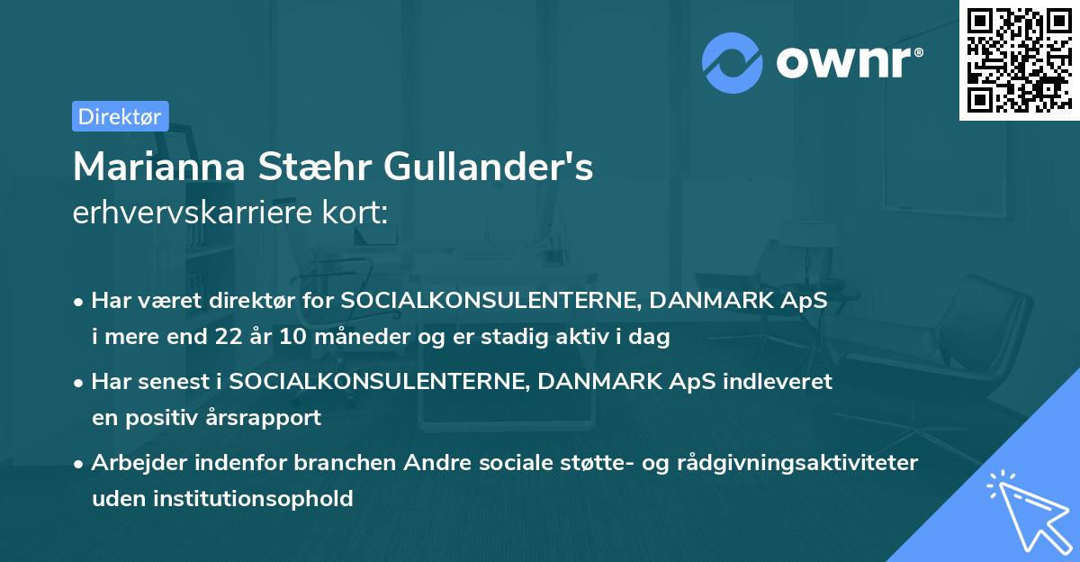Marianna Stæhr Gullander's erhvervskarriere kort