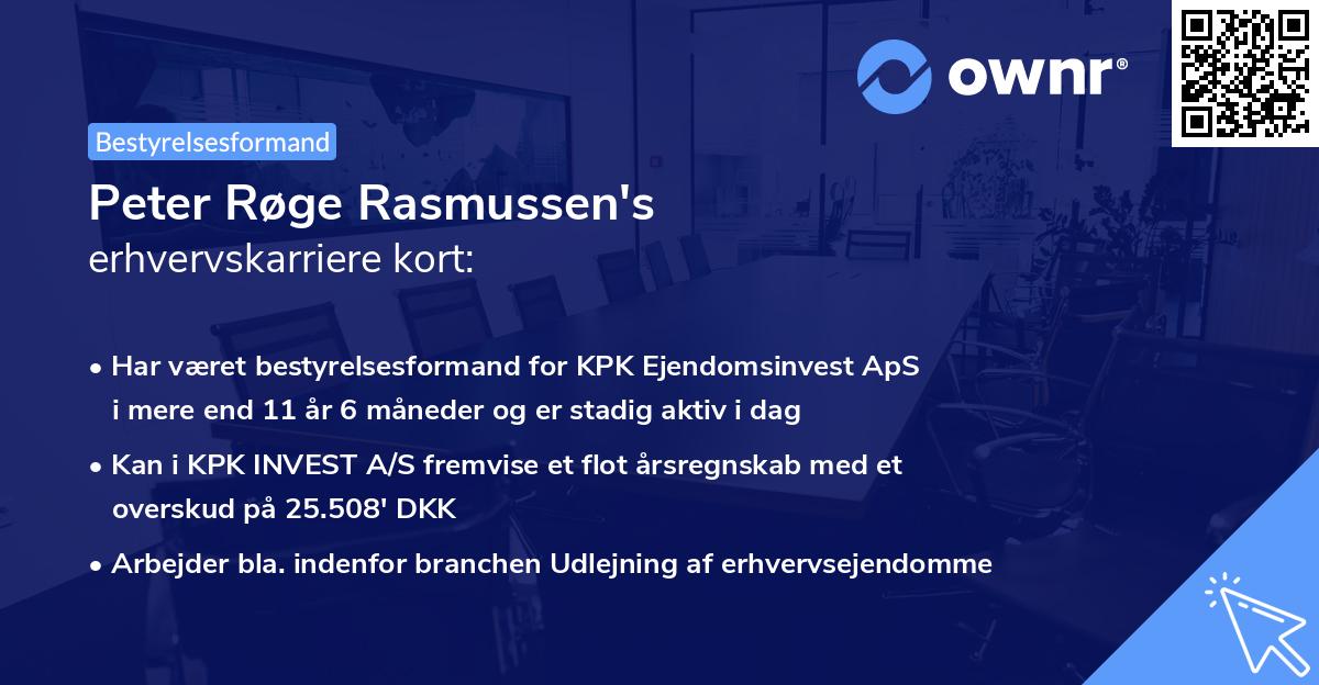 Peter Røge Rasmussen's erhvervskarriere kort